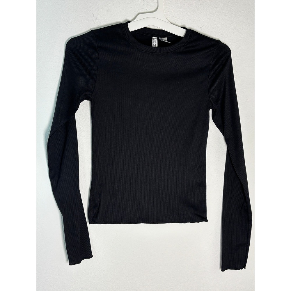 H&M Divided Womens Small Black Ribbed Long Sleeve Crew Neck Basic Top